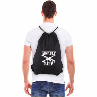 Assault Life Eco-friendly Reusable Canvas Drawstring Bag, Black & White