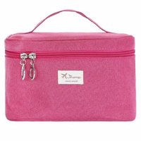 Handle Round Large Cosmetic Bag Travel Makeup Organizer Case Holder with Mirror (Rose Red)