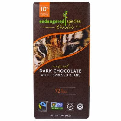 Endangered Species Chocolate, Natural Dark Chocolate with Espresso Beans, 3 oz (pack of 12)