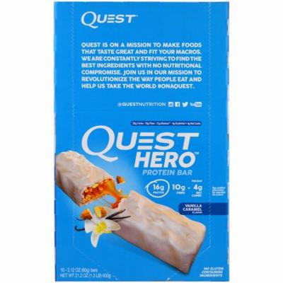 Quest Nutrition, Hero Protein Bar, Vanilla Caramel, 10 Bars, 2.12 oz (60g) Each(pack of 4)
