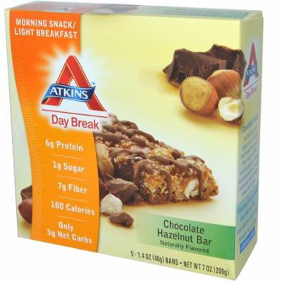 Atkins, Day Break, Morning Snack / Light BreakfastChocolate Hazelnut Bar, 5 Bars, 1.4 oz Each(pack of 6)