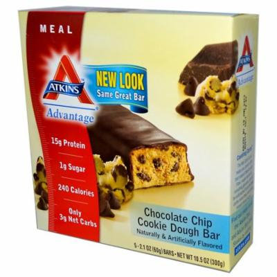 Atkins, Advantage, Chocolate Chip Cookie Dough Bar, 5 Bars, 2.1 oz (60 g) Each(pack of 4)