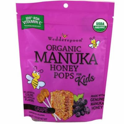 Wedderspoon, Organic Manuka Honey Pops For Kids, Grape, 24 Count, 4.15 oz(pack of 12)