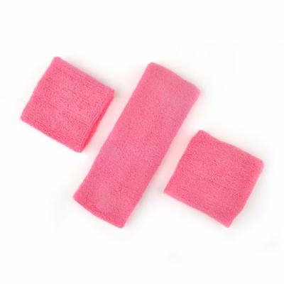 GOGO Thick Solid Color Sweatband Set (1 Headband + 2 Wristbands), Price for ONE DOZEN-Pink