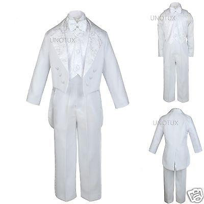 INFANT TODDLER & BOY WEDDING FORMAL JACQUARD TAIL TUXEDO WHITE S M L XL 2T 3T-20