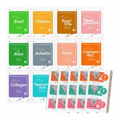 25 Packs, Korean Cosmetic Collagen Essence Full Facial Mask Pack Sheet with 3-Steps Nose Pack (20 Face + 5 Nose Pack)