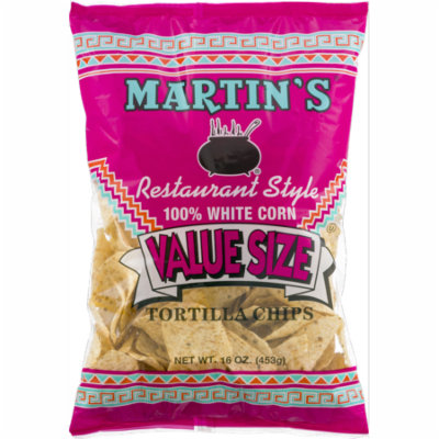 Martin's Restaurant Style 100% White Corn Tortilla Chips 16 oz. Bag (4 Bags)