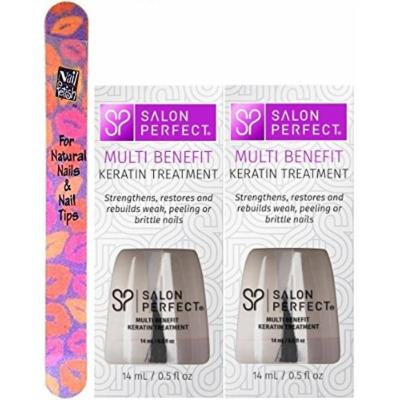 Salon Perfect Multi Benefit Keratin Treatment Strengthens restores and rebuilds nails (0.5 fl oz /14 ml) Each Bottle (PACK OF 2) PLUS (Free Nail File From fetish for Natural Nails And Nail Tips)