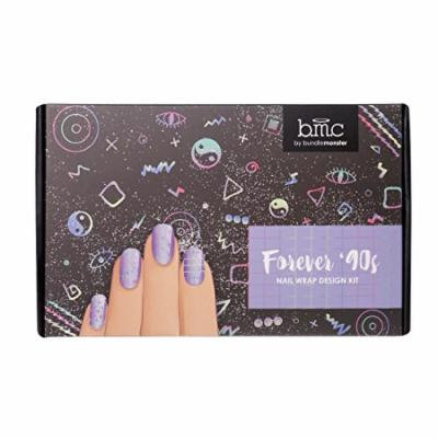 BMC Forever '90s: All-in-One Nail Wrap Design Kit - Easy Creative Manicures - Includes 2 Stamping Polishes, Top Coat, 20 Rainbow Metallic Nail Wraps, Cuticle Pusher, and Glass File Emery Board
