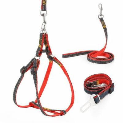Magicfly Dog Leash Harness Adjustable & Pet Dog Car Seatbelt Harness Set Durable Leash Set Denim Dog Leash Collar Red S