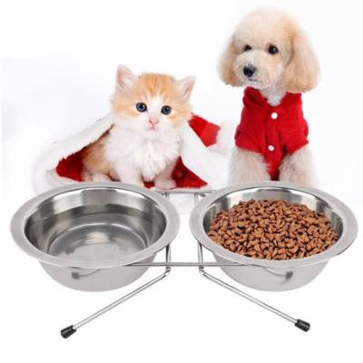 Raised Pet Bowls, Double Stainless Steel Round Shape Food and Water Bowl Feeder with Non-slip Stand for dogs, cats and other animal
