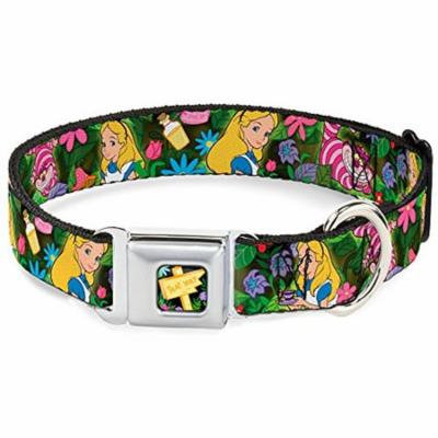 Dog Collar DYGZ-Alice in Wonderland THIS WAY Sign Flowers Full Color - Pet Collar