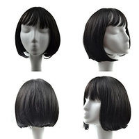 Huphoon Full Wigs Women Lifelike 30cm Short Straight Front Bangs Small Roll Silk Material Synthetic Hair 6 Color