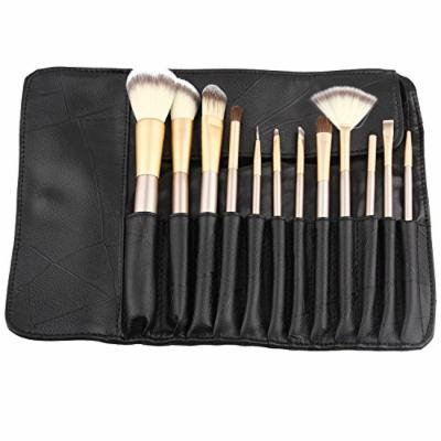 Hoter 12 Pcs Champagne Professional Makeup Brush Set - Black