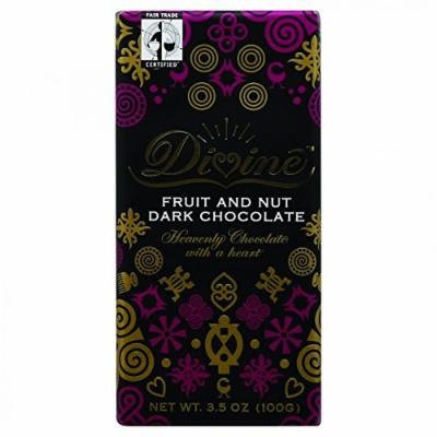 Divine Chocolate Bar - Dark Chocolate - Fruit and Nut - 3.5 oz Bars - Case of 10 - Kosher