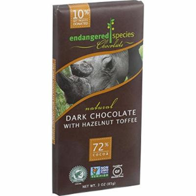 Endangered Species Natural Chocolate Bars - Dark Chocolate - 72 Percent Cocoa - Hazelnut Toffee - 3 oz Bars - Case of 12 - Gluten Free -