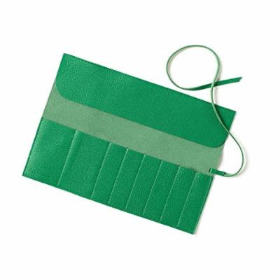 Large Makeup Brush Roll - Full Grain Leather - Kelly Green (green)