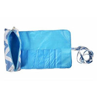 2 Pcs Set Brush Rolling Organizer Cosmetic Bag Chevron Light Blue White, CASE OF 12