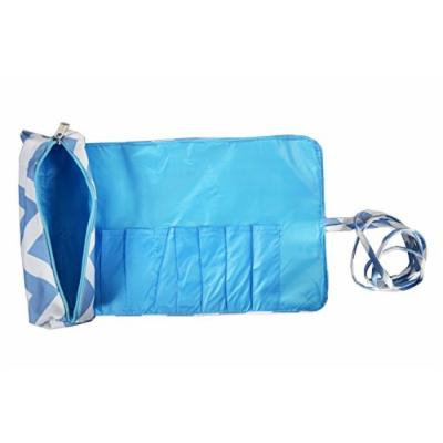 2 Pcs Set Brush Rolling Organizer Cosmetic Bag Chevron Light Blue White, CASE OF 12