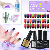 Elite99 Temperature Color Changing 3 Colour Showed UV LED Soak Off Any 5 Colors Gel Polish + 20pcs Remover Pads + Top & Base Coat + Cleanser Plus + Sanding File + Buffer + Polisher + 9W LED Lamp
