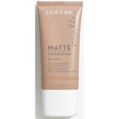 Lumene Matt Control Oil Free Foundation for Oily and Combination Skin Full Coverage with Arctic Cloudberry 30 ml / 1.0 Fl.Oz. (1 Classic Beige)