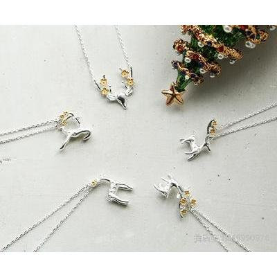 Generic Antlers_ little _princess_ necklace pendant stylish _simplicity_e long ated_braided_deer_ pendant necklace girl students _equipped_ birthday