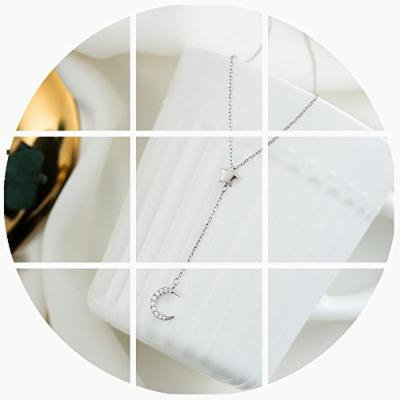 Generic Creation_excellent_ custom er_product_ s925 silver moon _and_stars_ pendant necklace women girl student _minimalist_ Korean _version_of_ sweet temperament fashion