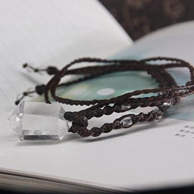 Generic Natural crystal White crystal _boules_cylindrical_ pendant necklace _pure_wax_line_ handmade