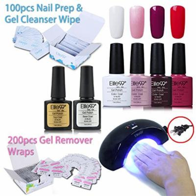 Elite99 Nail Art Set, 4 color Nail Gel Polish + Base Top Coat + 6W Nail Lamp(US Plug) + 200pcs Gel Remover Wraps + 100pcs Nail Prep & Gel Cleanser Wipe C025