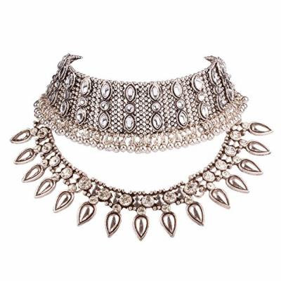 Generic 4172_ new European _and_ American retro _exaggerated_ personality silver collar necklace pendant _influx_of_ women _multilayer_ diamond _explosion_ models _k