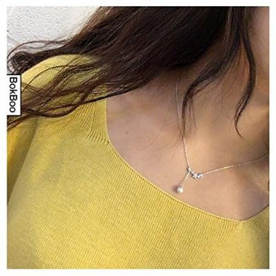 Generic k_Dongguk_door_ flower butterfly pearl pendant necklace clavicle short chain _1351
