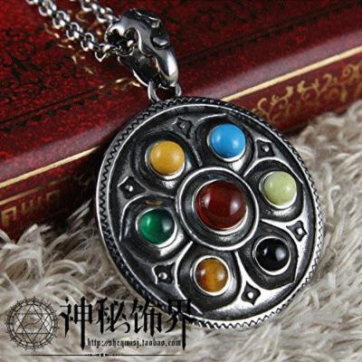Generic Qibao_ lotus _Buddhist_mantra_amulets_ retro gem _asylum_transit_ steel necklace pendant jewelry _influx_of_ people men man boy _and_ women