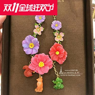 Generic France_Lei_Nahai_cards_2_Natalie_series_fox_squirrel_forest_frog_blue_ pink flower necklace pendant