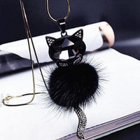 Generic Hong_Kong_ fashion new fashion _plush_fox_ Korean decorative accessories _full_of_ diamond jewelry long sweater chain necklace pendant women girl