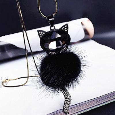 Generic Hong_Kong_ fashion new fashion _plush_fox_ Korean decorative accessories _full_of_ diamond jewelry long sweater chain necklace pendant women girl
