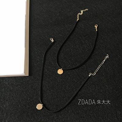 Generic 2018 Korean fashion _velvet_ collar black leather _flocking_ pendant necklace gift
