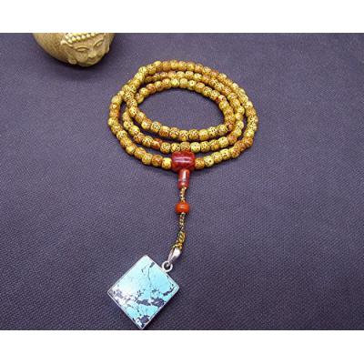Generic Old_Xingyue_Bodhi_8x7_with_South_onyx_turquoise_ Buddha _head_without_incident_license_ Beads necklace pendant _