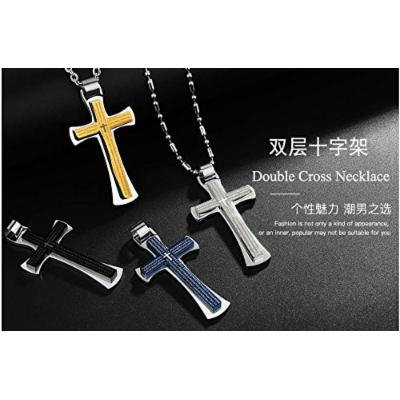 Generic 2018 Double cross necklace pendant _influx_of_ men man boy _and_ women _who_Wu_Yifan_ personality retro long _section_of_ hair _pentagram_ pendants couple