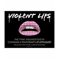 Violent Lips Pink Houndstooth - Lot of (25) Packages of 3 Lip Tattoo Appliques Each, Total of 75 in Pink Houndstooth
