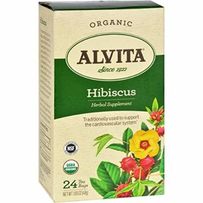 2 Pack of Alvita Tea - Organic - Hibiscus Herbal - 24 Tea Bags - 95%+ Organic -