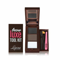 Brow Luxe Tool Kit by Luscious Cosmetics. Shade: Dark. Multi-tasking Brow Palette With Powders, Wax, Mini Tweezer, Brushes & Stencils. Vegan and Cruelty Free. 0.22 Ounce