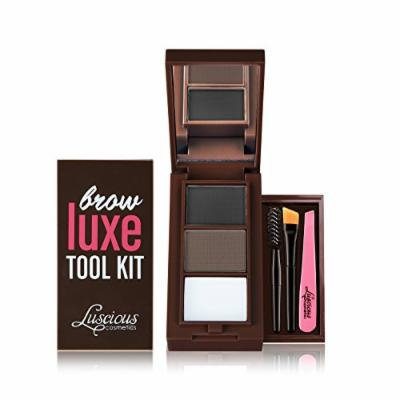 Brow Luxe Tool Kit by Luscious Cosmetics. Shade: Dark. Multi-tasking Brow Palette With Powders, Wax, Mini Tweezer, Brushes & Stencils. Vegan and Cruelty Free. 0.22 Ounce