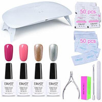 Elite99 Alcohol Removable One Step Gel Polish Kit No Need Base Top Coat + SUNmini2 Plus UV LED Nail Lamp + Gel Remover Wraps & Cleanser Pads + 4PCS Nail Art Tools Set C007