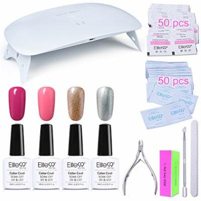 Elite99 Alcohol Removable One Step Gel Polish Kit No Need Base Top Coat + SUNmini2 Plus UV LED Nail Lamp + Gel Remover Wraps & Cleanser Pads + 4PCS Nail Art Tools Set C007