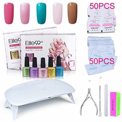 Elite99 Soak Off Gel Nail Polish Kit + SUNmini2 Plus 24W UV LED Nail Lamp + Gel Remover Wraps 50pcs + Cleanser Pads 50pcs + Nail Files and Buffer, Cuticle Pusher and Clipper Set C029