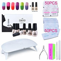 Elite99 Soak Off Temperature Color Changing Gel Nail Polish Kit with Top Base Coat + SUNmini2 Plus UV LED Nail Lamp + Gel Remover Wraps & Cleanser Pads + 4PCS Nail Art Tools Set C015