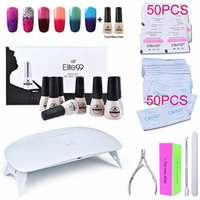Elite99 Soak Off Temperature Color Changing Gel Nail Polish Kit with Top Base Coat + SUNmini2 Plus UV LED Nail Lamp + Gel Remover Wraps & Cleanser Pads + 4PCS Nail Art Tools Set C017