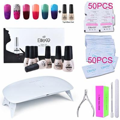 Elite99 Soak Off Temperature Color Changing Gel Nail Polish Kit with Top Base Coat + SUNmini2 Plus UV LED Nail Lamp + Gel Remover Wraps & Cleanser Pads + 4PCS Nail Art Tools Set C017