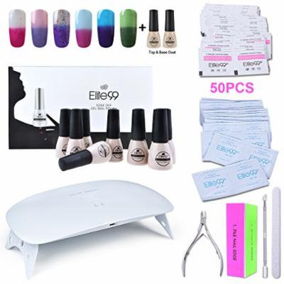 Elite99 Soak Off Temperature Color Changing Gel Nail Polish Kit with Top Base Coat + SUNmini2 Plus UV LED Nail Lamp + Gel Remover Wraps & Cleanser Pads + 4PCS Nail Art Tools Set C011