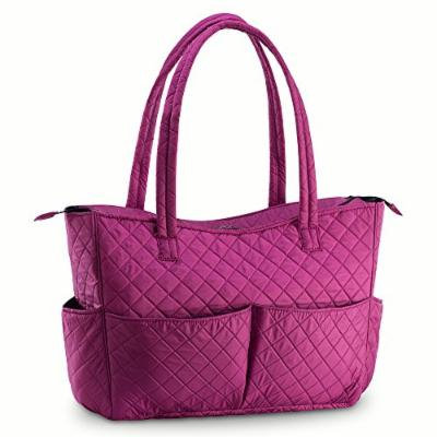 Quilted Shoulder Beauty Bag With Brush Storage Pocket Ideal for Cosmetic Bottles Brushes (Purple)